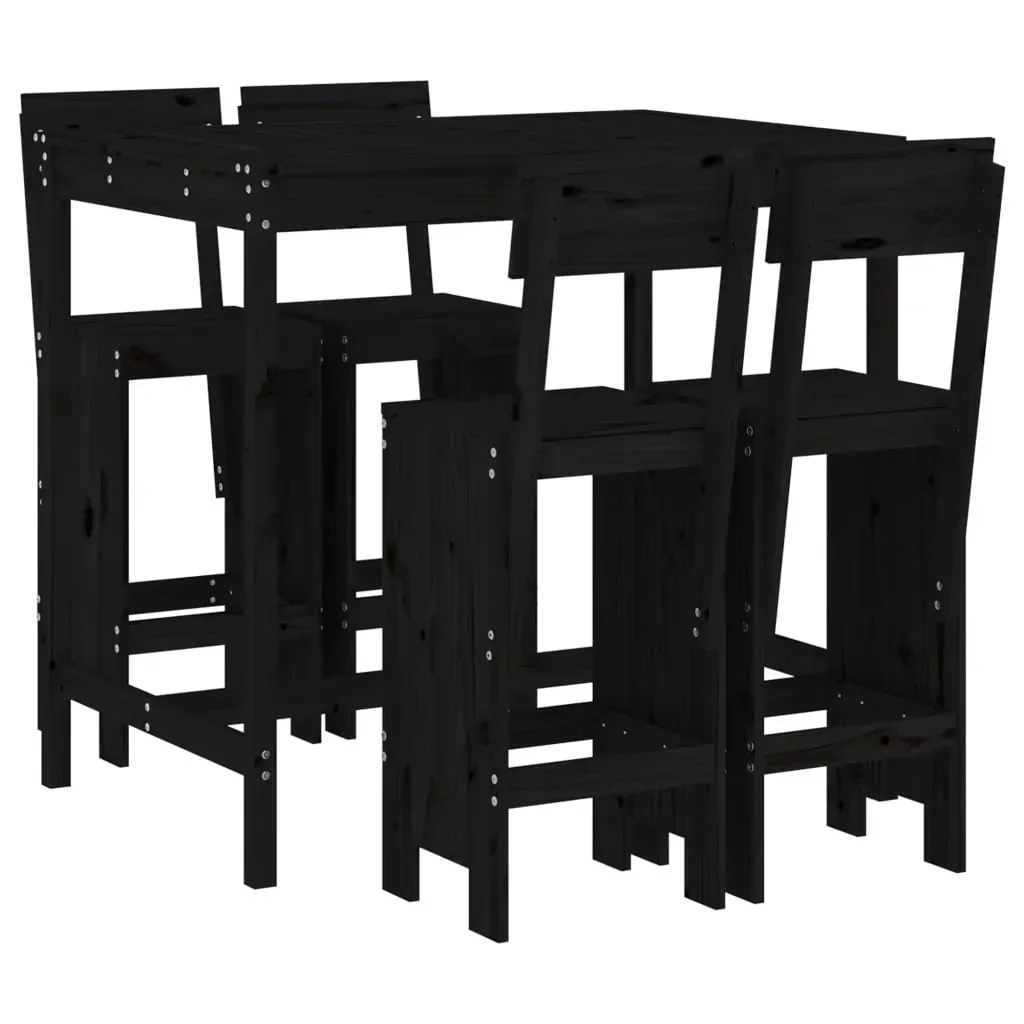 5 Piece Garden Bar Set Black Solid Wood Pine Price