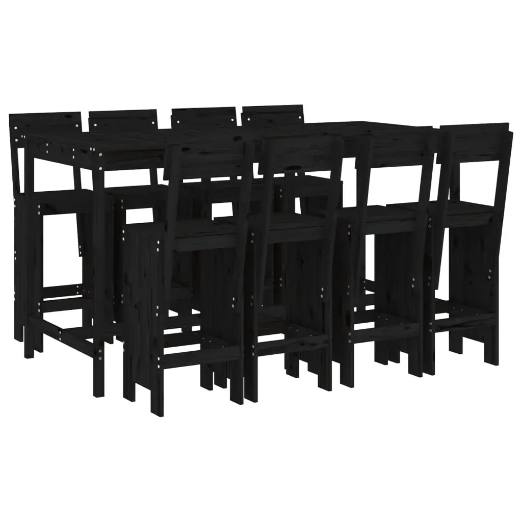7 Piece Garden Bar Set Black Solid Wood Pine Price