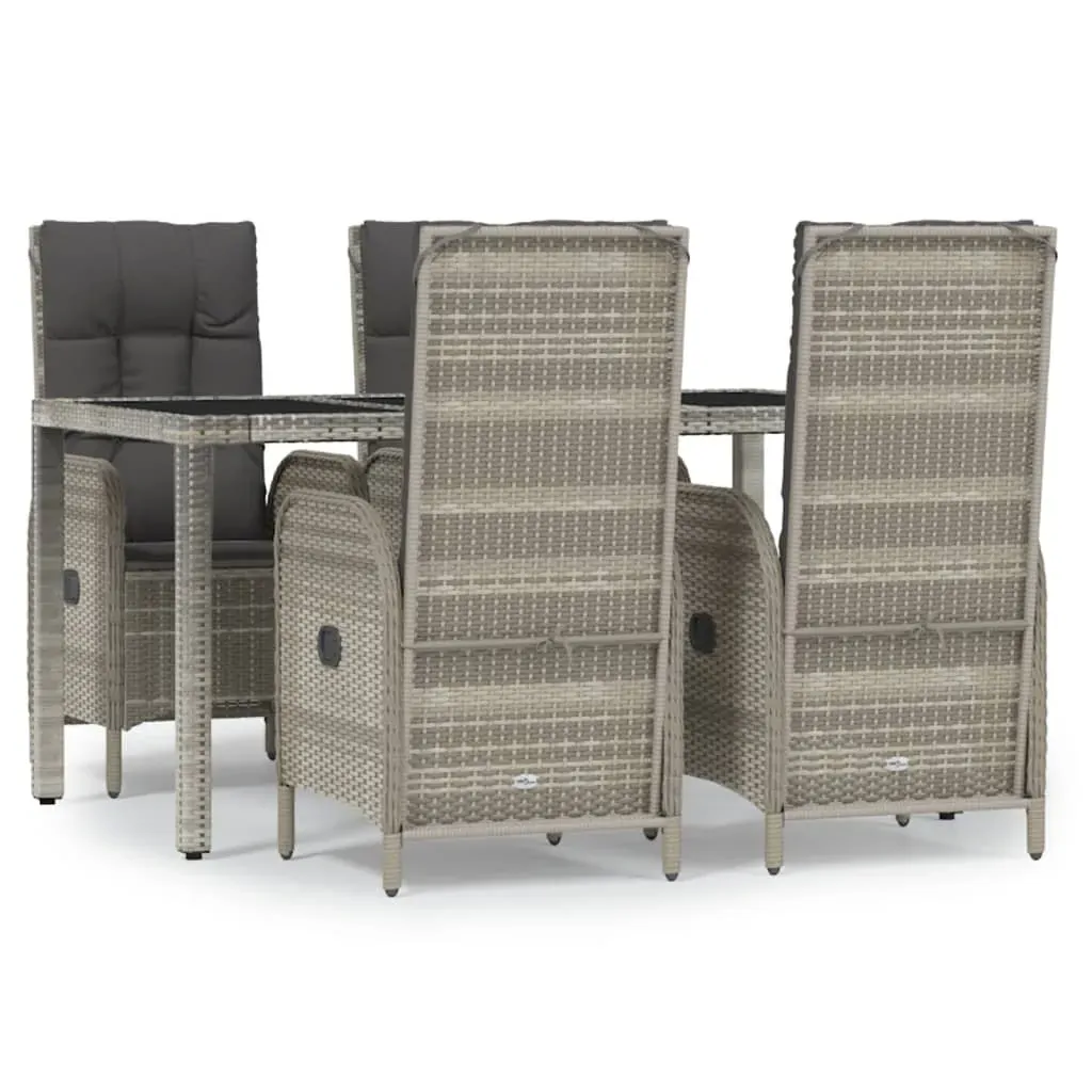 5 Piece Garden Dining Set with Cushions Grey Poly Rattan Price