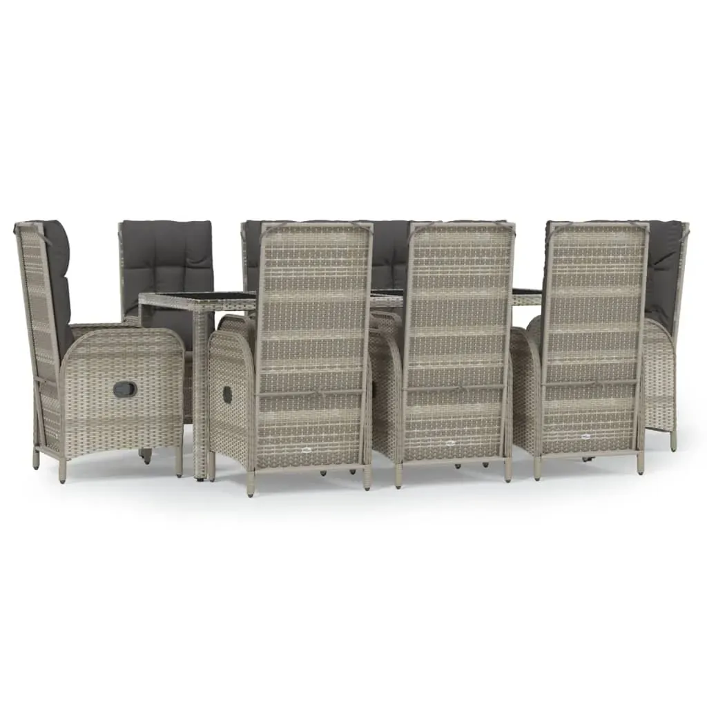 9 Piece Garden Dining Set with Cushions Grey Poly Rattan Price