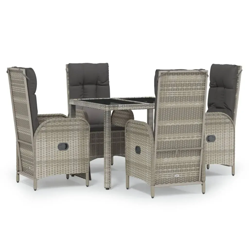 5 Piece Garden Dining Set with Cushions Grey Poly Rattan Price