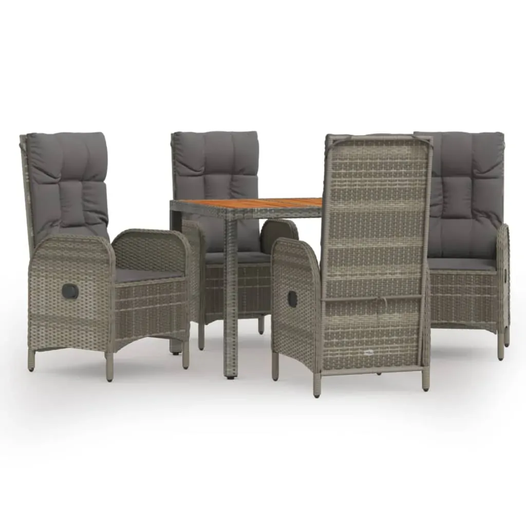 5 Piece Garden Dining Set with Cushions Grey Poly Rattan Price