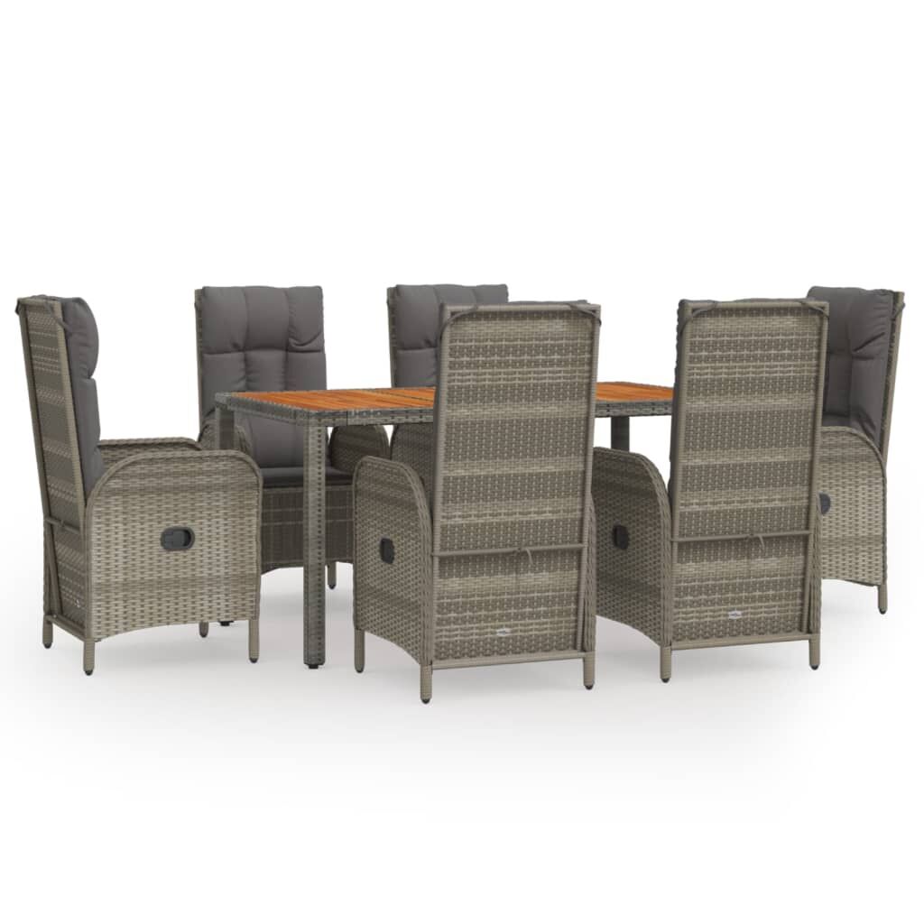 7 Piece Garden Dining Set with Cushions Grey Poly Rattan Price
