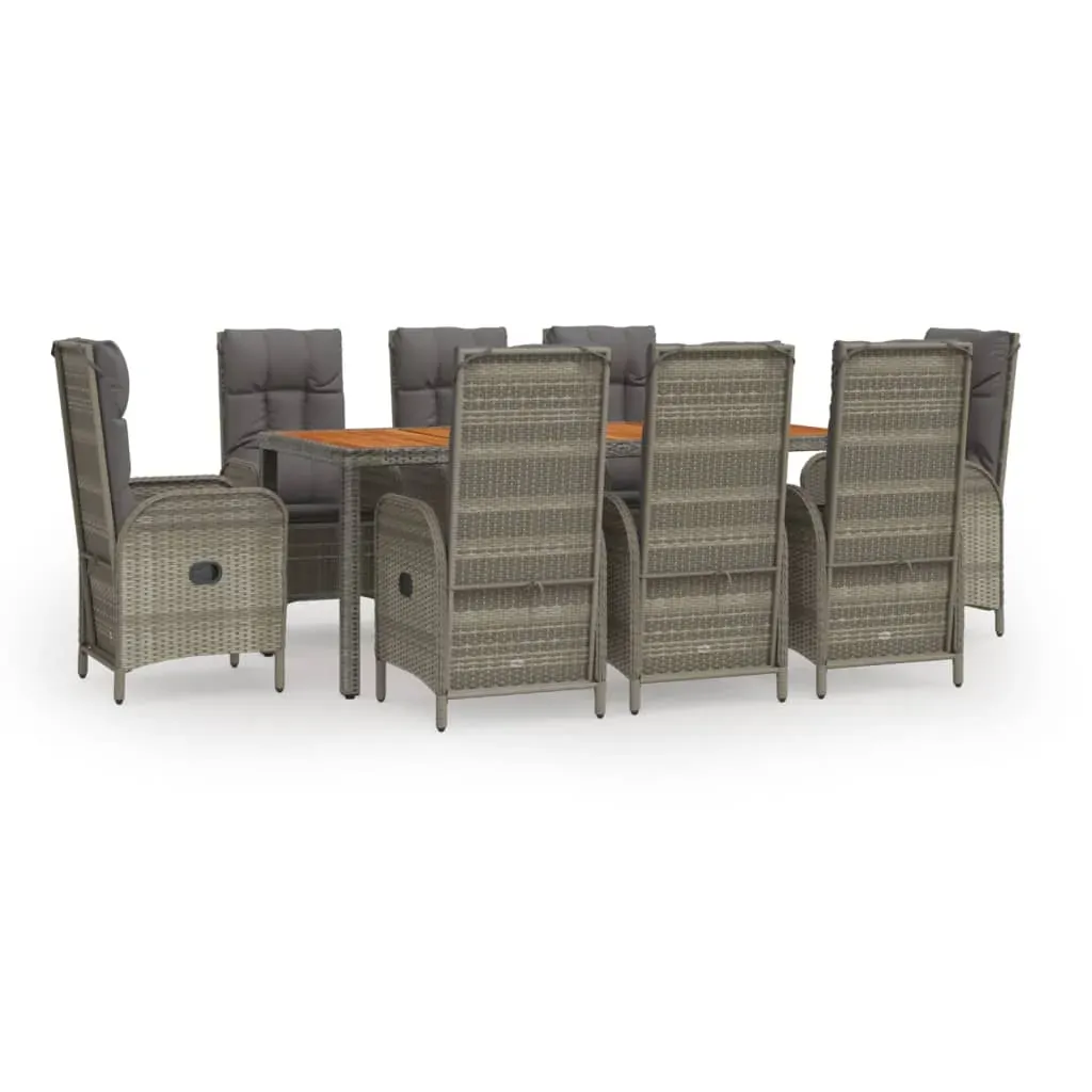9 Piece Garden Dining Set with Cushions Grey Poly Rattan Price