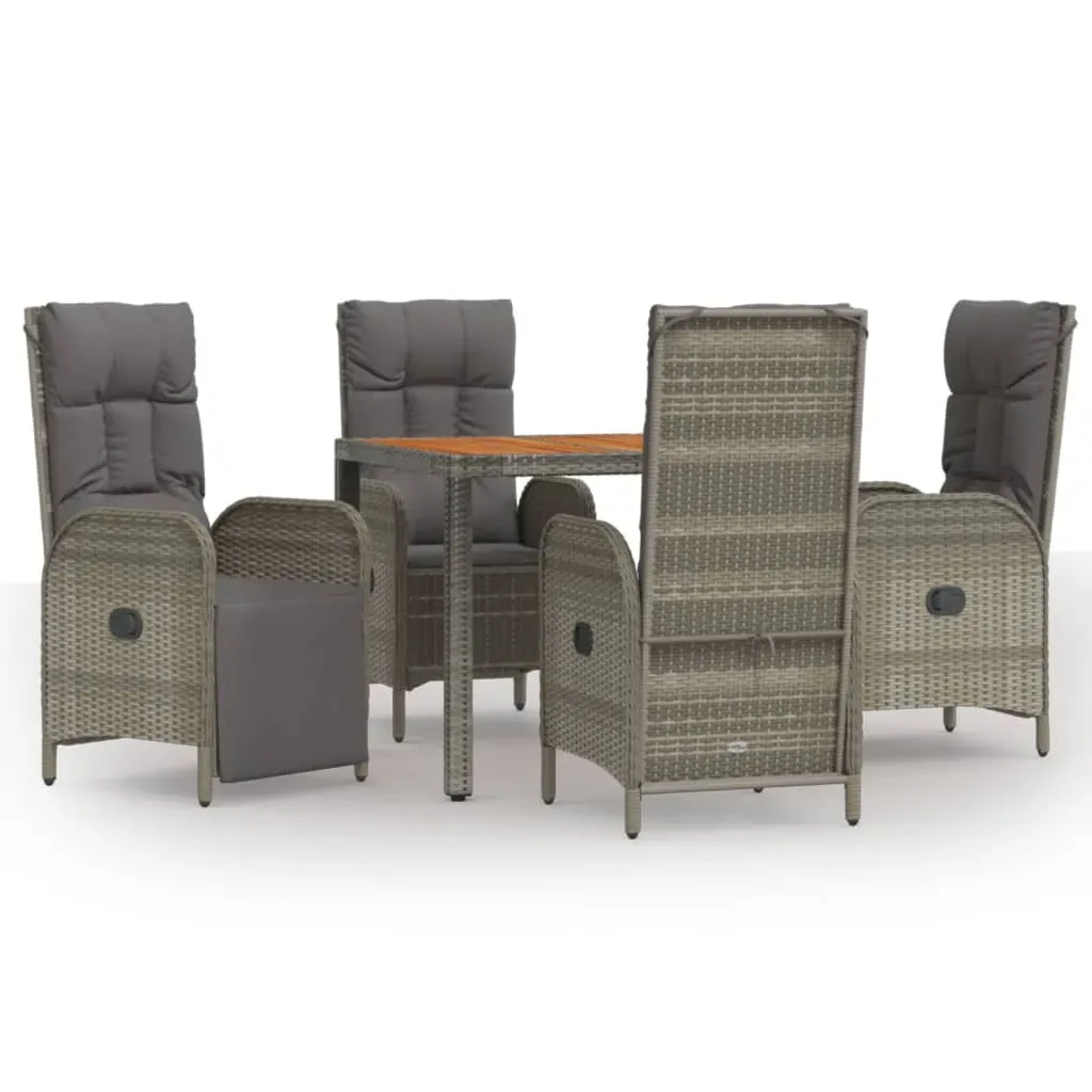 5 Piece Garden Dining Set with Cushions Grey Poly Rattan Price