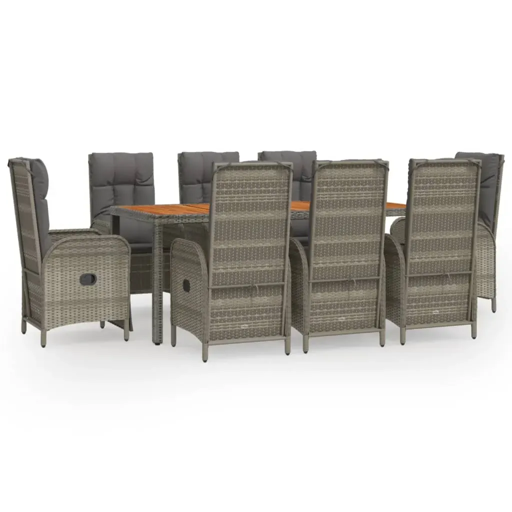 9 Piece Garden Dining Set with Cushions Grey Poly Rattan Price