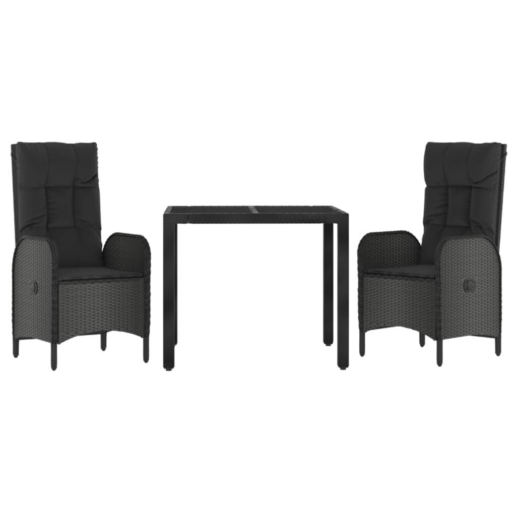 3 Piece Garden Dining Set with Cushions Black Poly Rattan Price