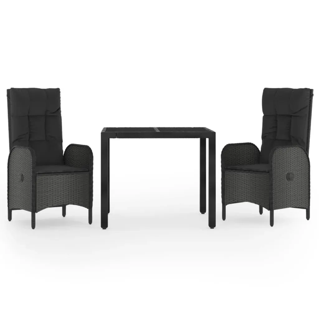 3 Piece Garden Dining Set with Cushions Black Poly Rattan Price