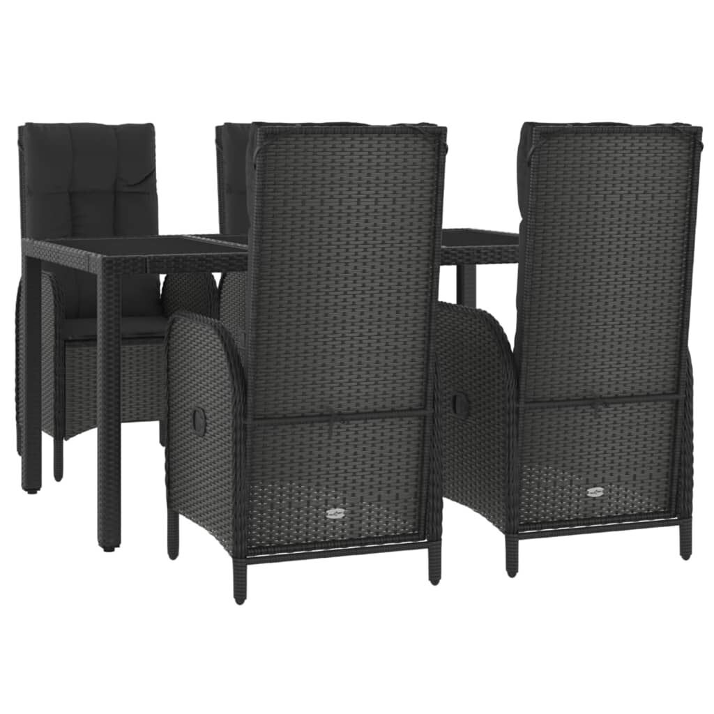 5 Piece Garden Dining Set with Cushions Black Poly Rattan Price