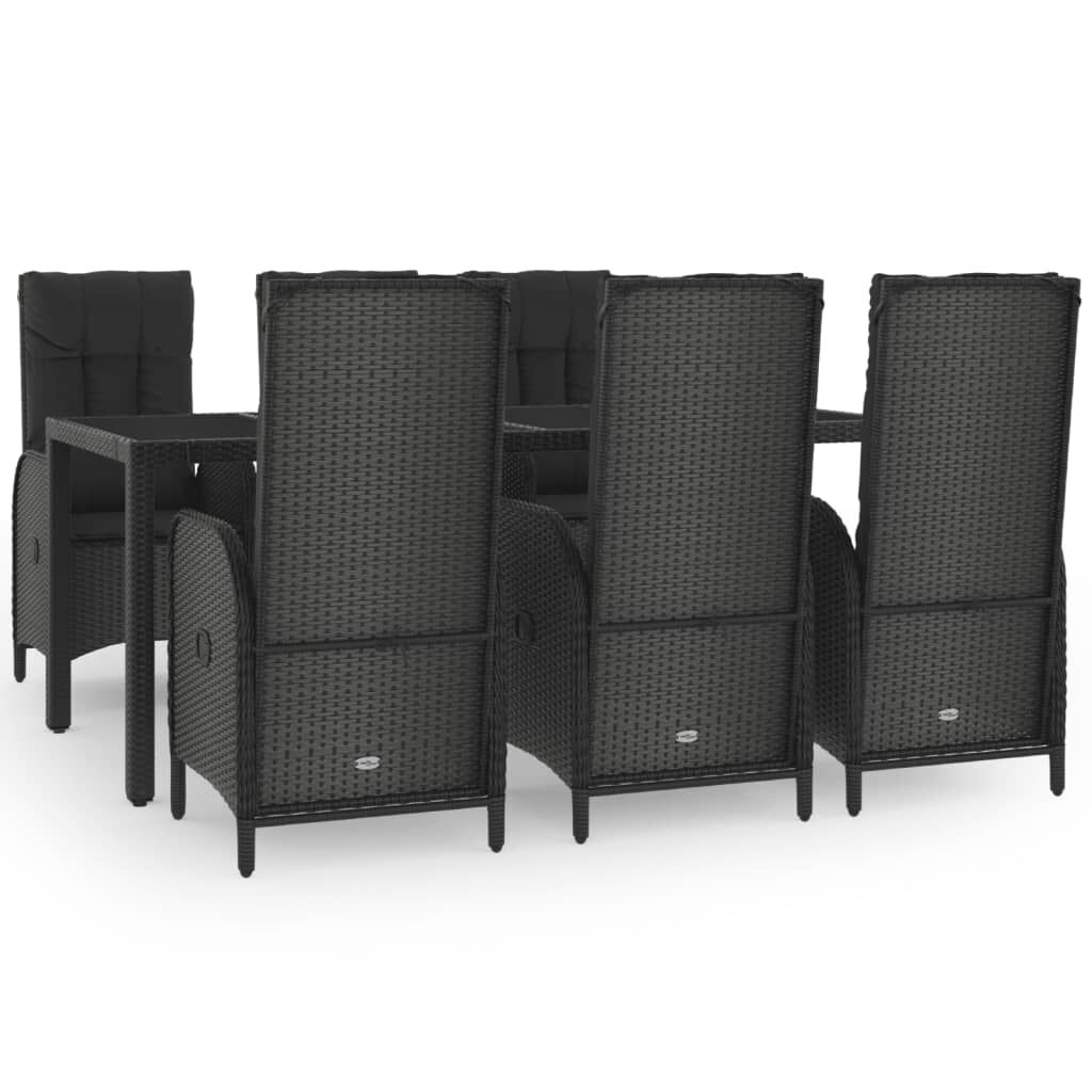 7 Piece Garden Dining Set with Cushions Black and Grey Poly Rattan Price
