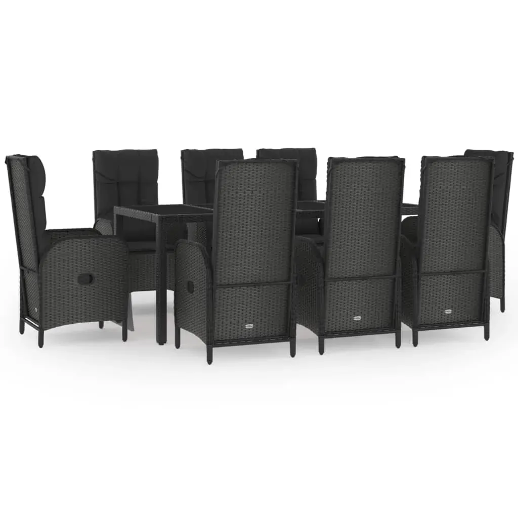 9 Piece Garden Dining Set with Cushions Black and Grey Poly Rattan Price