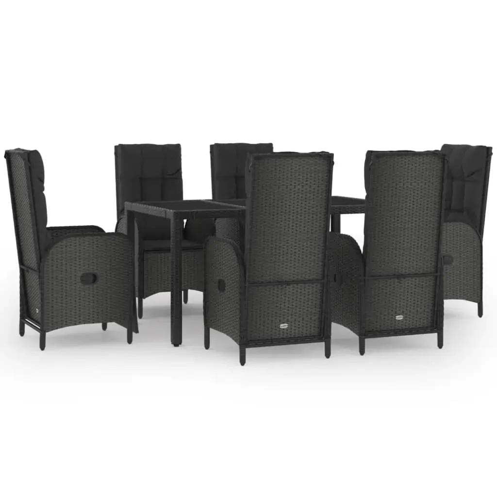 7 Piece Garden Dining Set with Cushions Black Poly Rattan Price