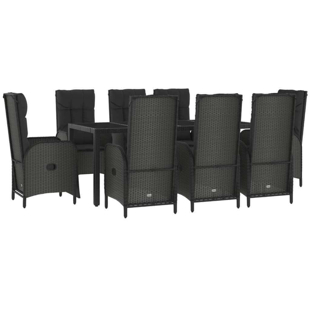 9 Piece Garden Dining Set with Cushions Black Poly Rattan Price