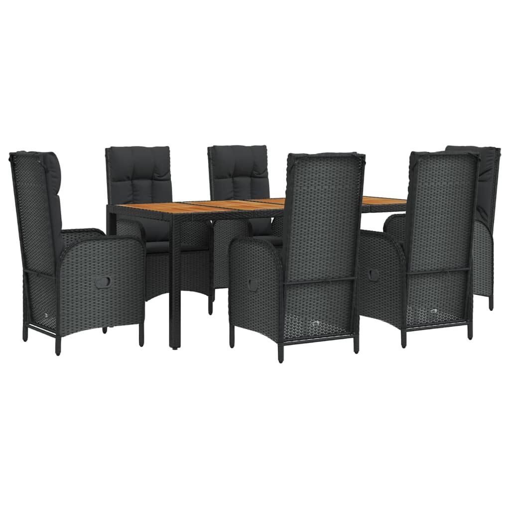 7 Piece Garden Dining Set with Cushions Black Poly Rattan Price