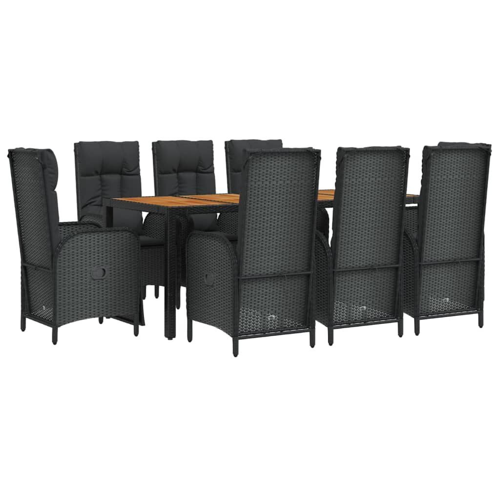 9 Piece Garden Dining Set with Cushions Black Poly Rattan Price