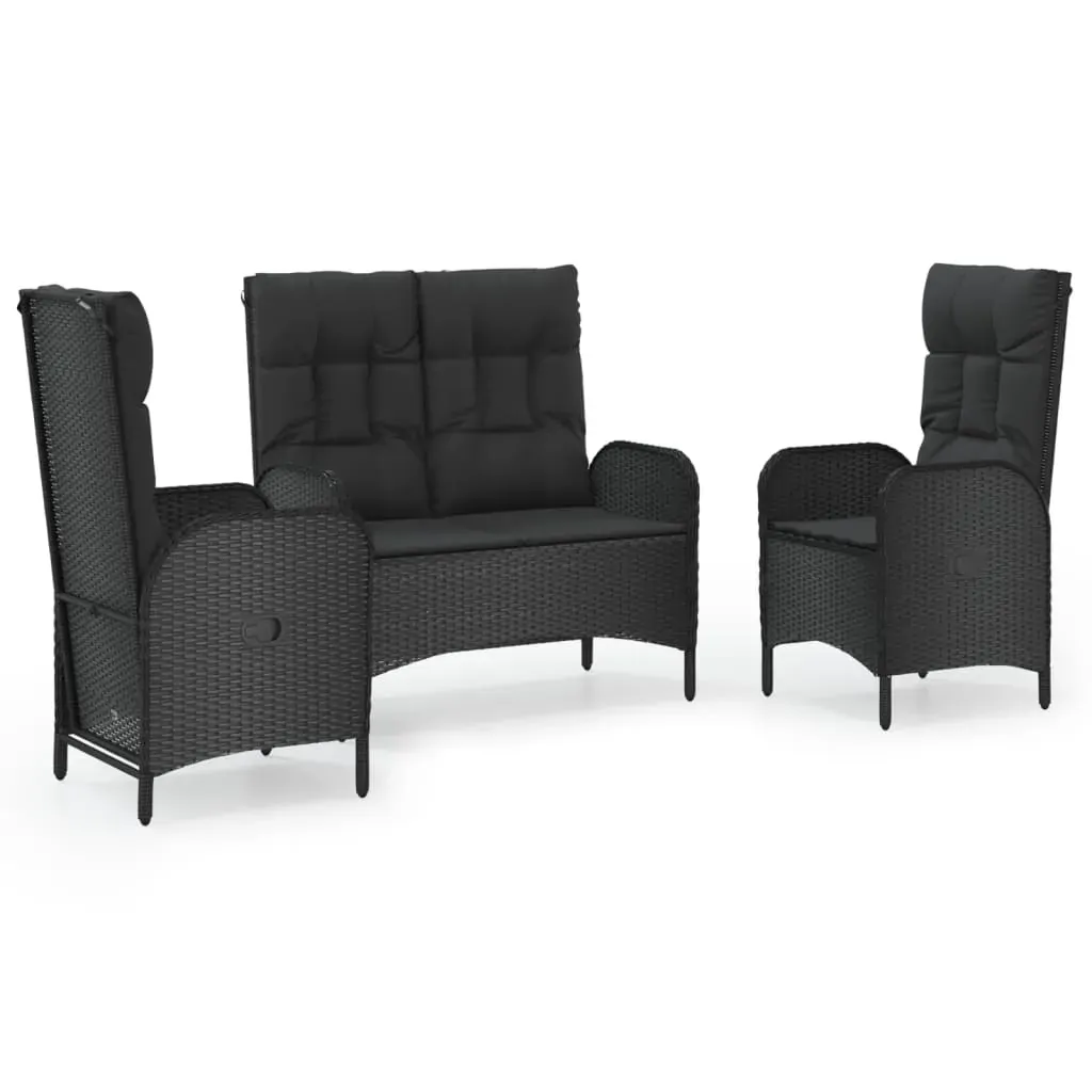 3 Piece Garden Dining Set with Cushions Black Poly Rattan Price