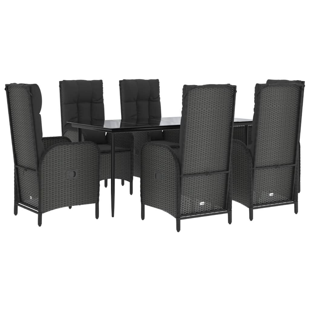 7 Piece Garden Dining Set with Cushions Black Poly Rattan Price