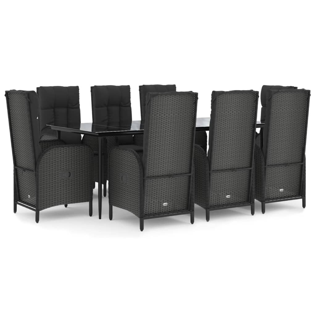 9 Piece Garden Dining Set with Cushions Black Poly Rattan Price
