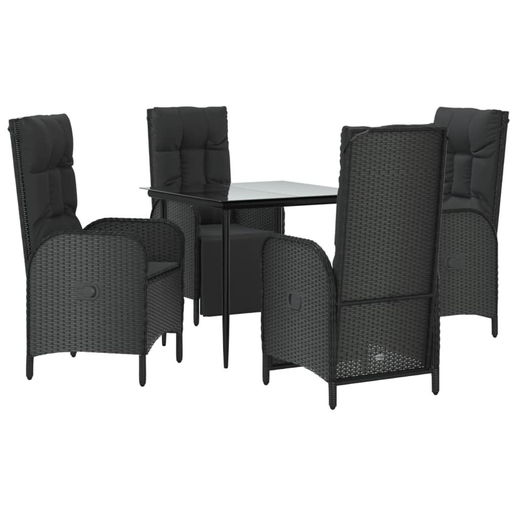 5 Piece Garden Dining Set with Cushions Black Poly Rattan Price