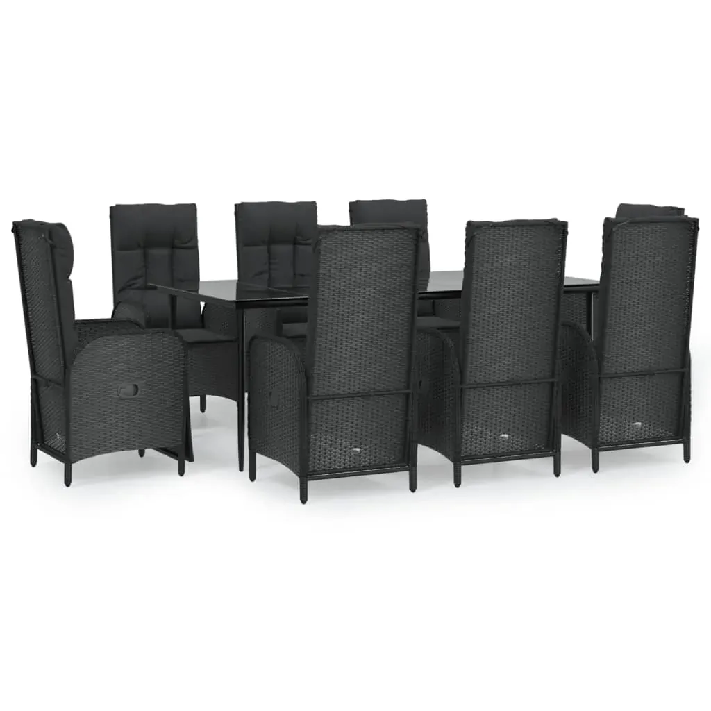 9 Piece Garden Dining Set with Cushions Black Poly Rattan Price