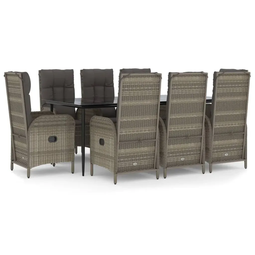 9 Piece Garden Dining Set with Cushions Black and Grey Poly Rattan Price