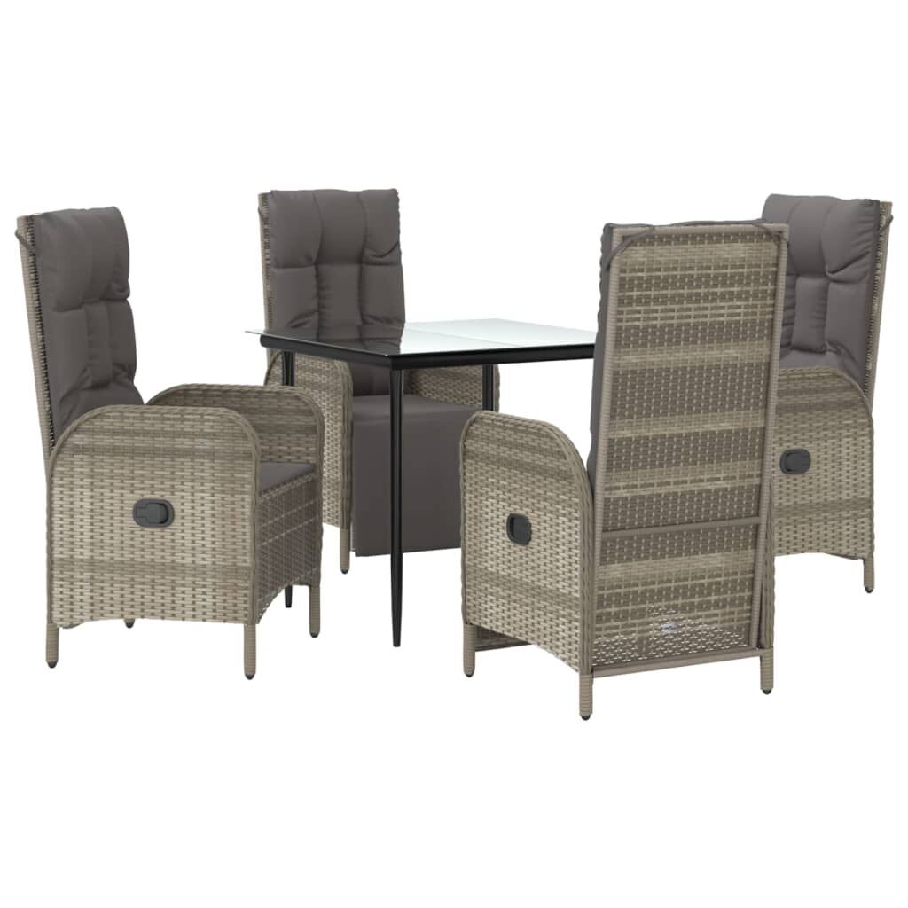 5 Piece Garden Dining Set with Cushions Black and Grey Poly Rattan Price
