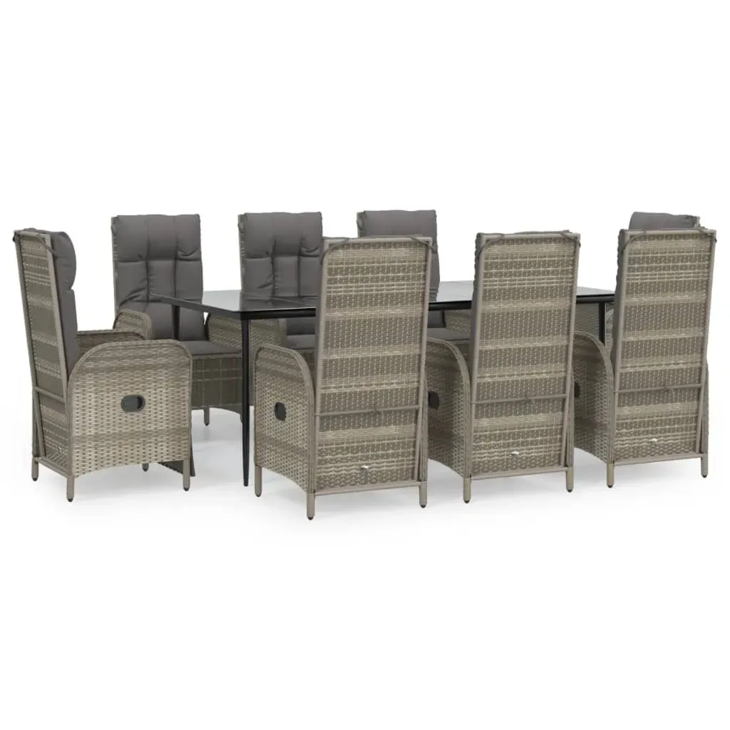 9 Piece Garden Dining Set with Cushions Black and Grey Poly Rattan Price