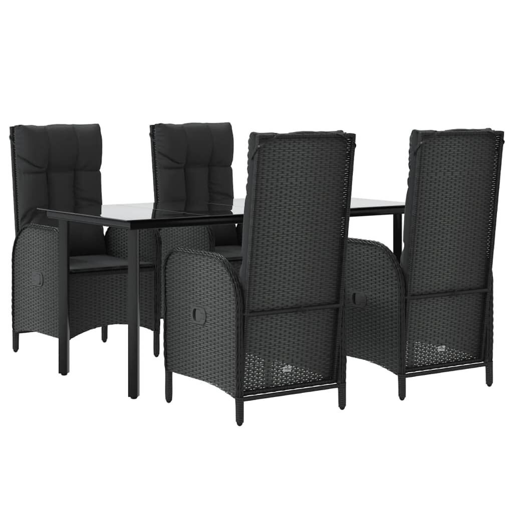 5 Piece Garden Dining Set with Cushions Black Poly Rattan Price