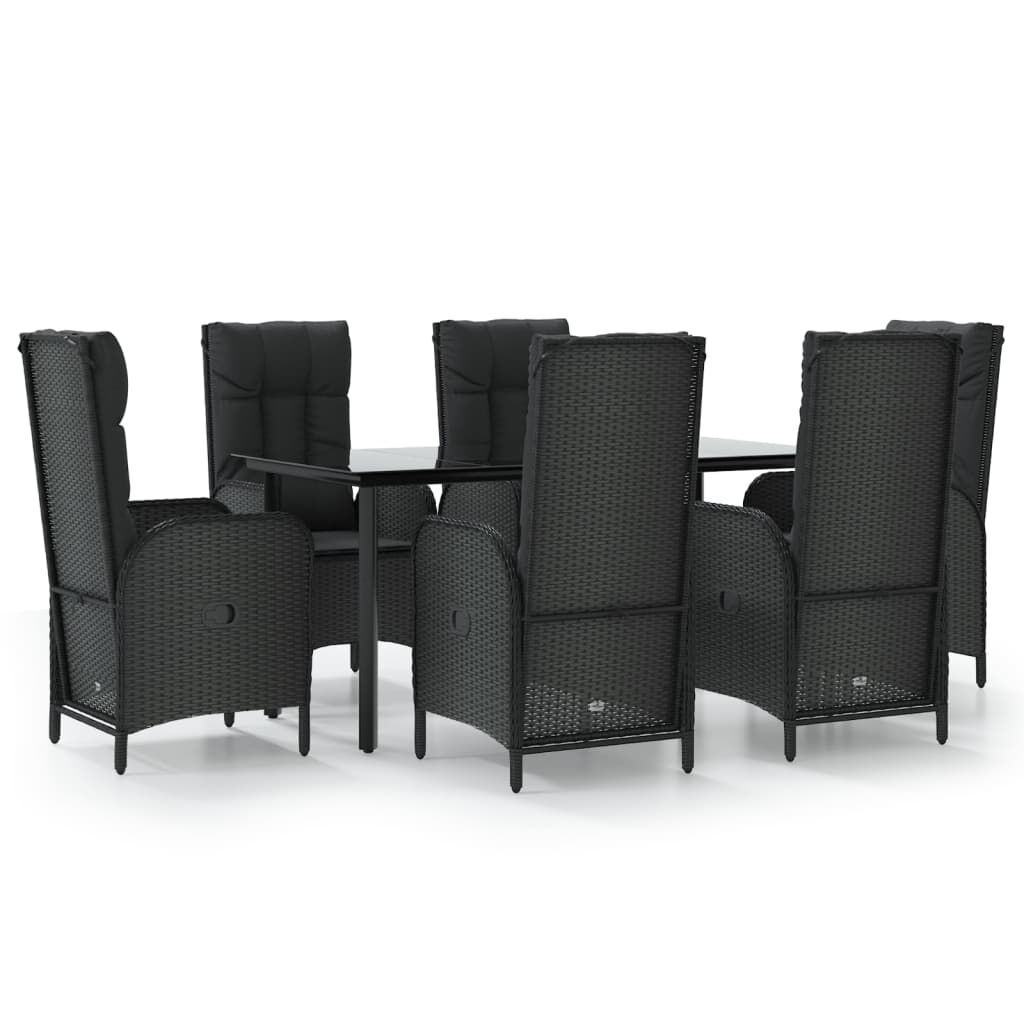 7 Piece Garden Dining Set with Cushions Black Poly Rattan Price