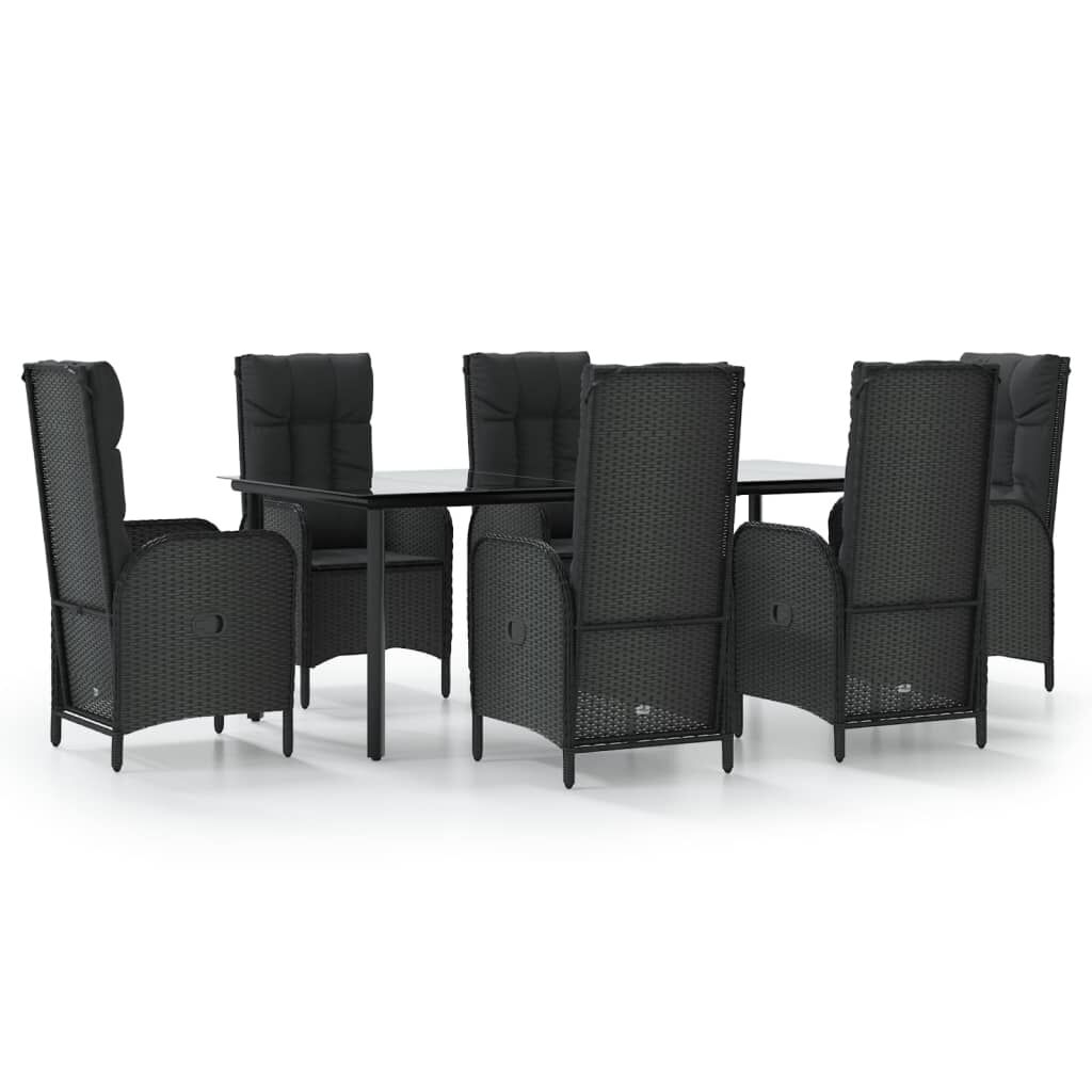 7 Piece Garden Dining Set with Cushions Black Poly Rattan Price