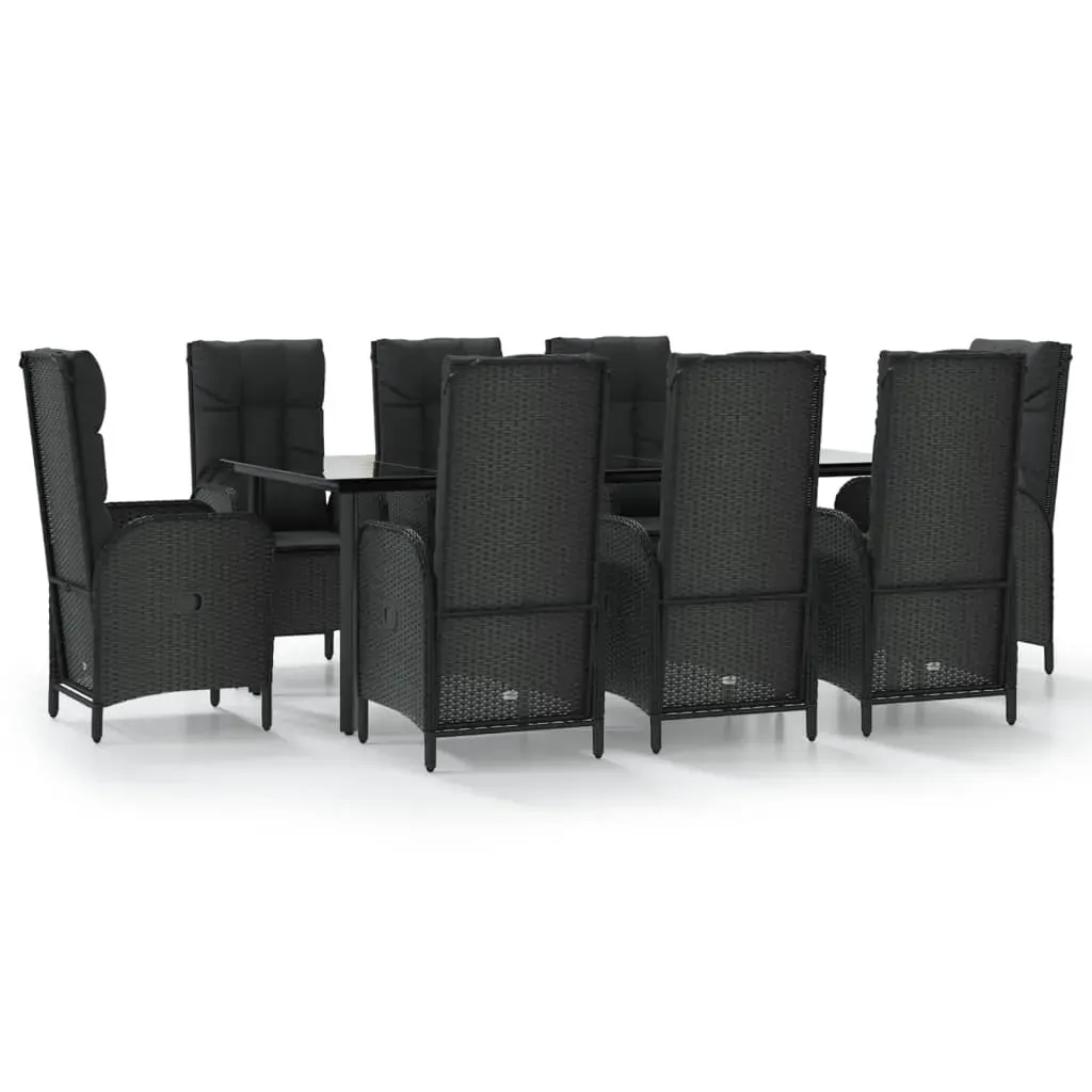 9 Piece Garden Dining Set with Cushions Black Poly Rattan Price