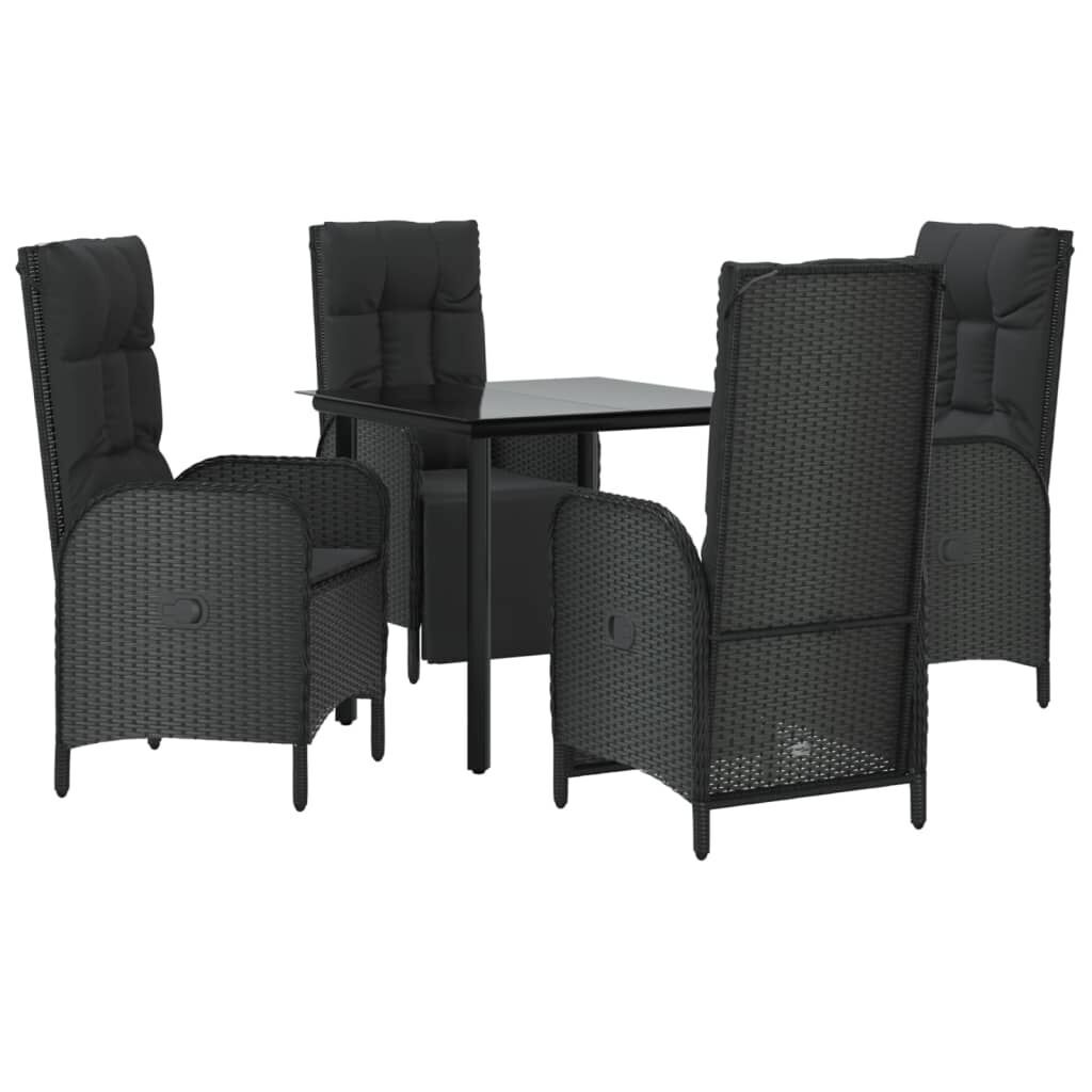 5 Piece Garden Dining Set with Cushions Black Poly Rattan Price