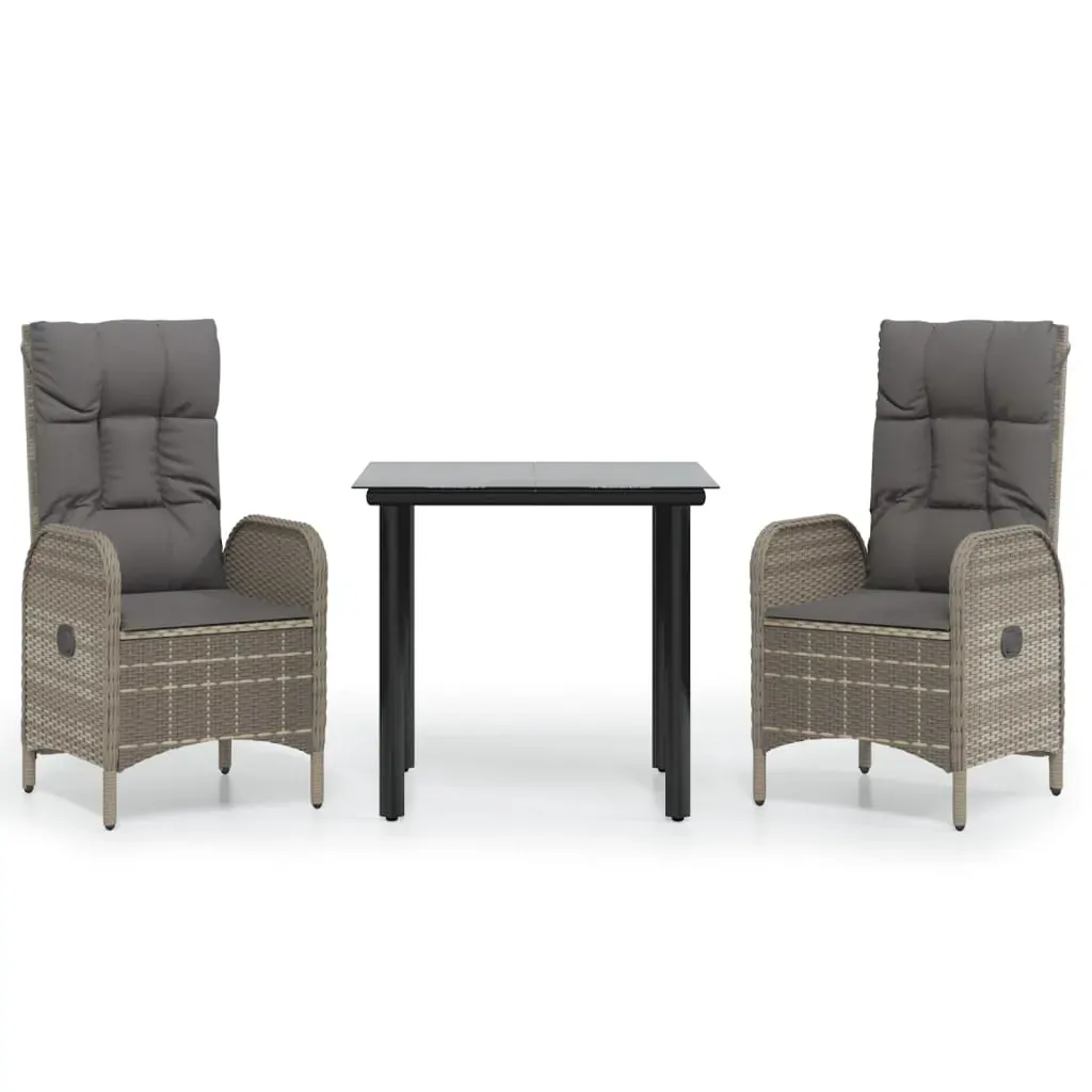 3 Piece Garden Dining Set with Cushions Black and Grey Poly Rattan Price