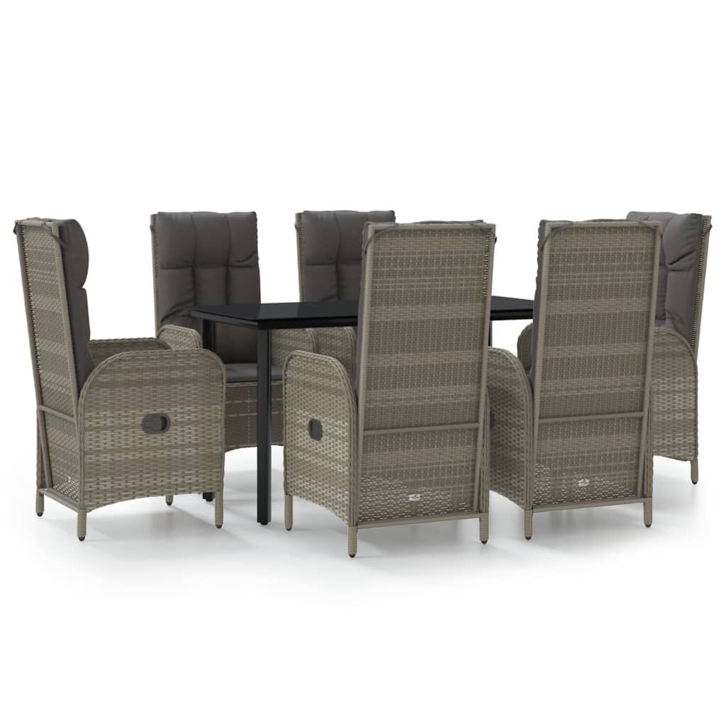 7 Piece Garden Dining Set with Cushions Black and Grey Poly Rattan Price