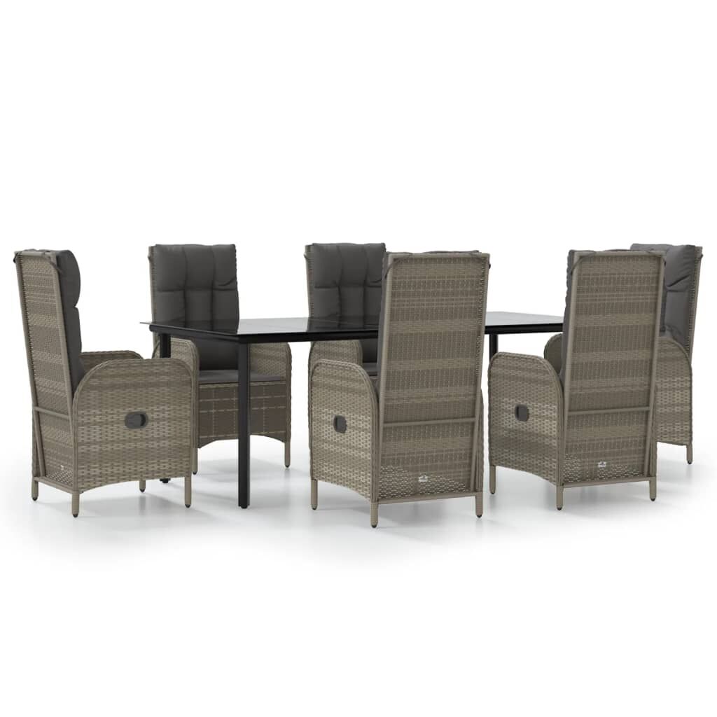 7 Piece Garden Dining Set with Cushions Black and Grey Poly Rattan Price