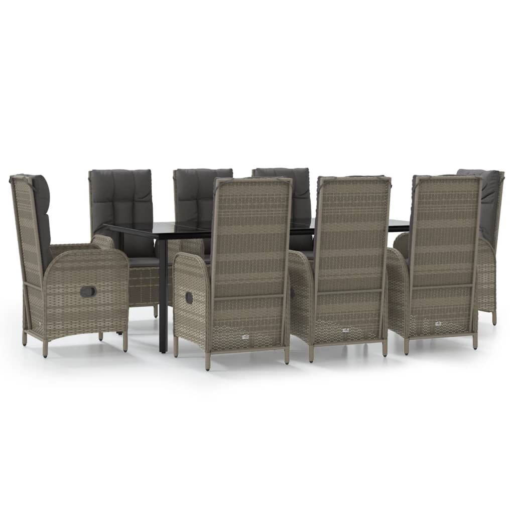 9 Piece Garden Dining Set with Cushions Black and Grey Poly Rattan Price