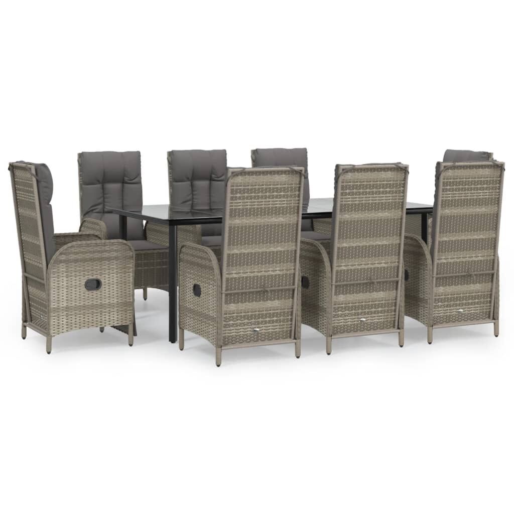 9 Piece Garden Dining Set with Cushions Black and Grey Poly Rattan Price
