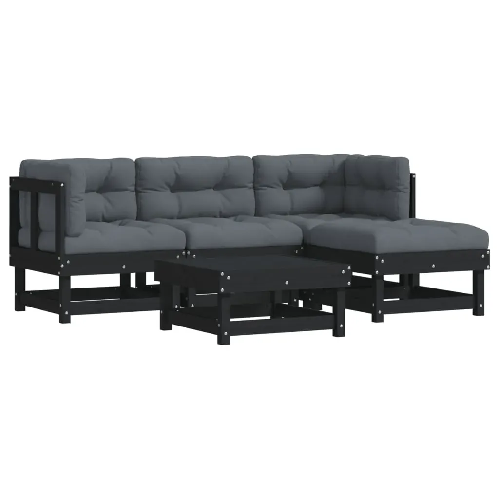 5 Piece Garden Lounge Set with Cushions Black Solid Wood Price