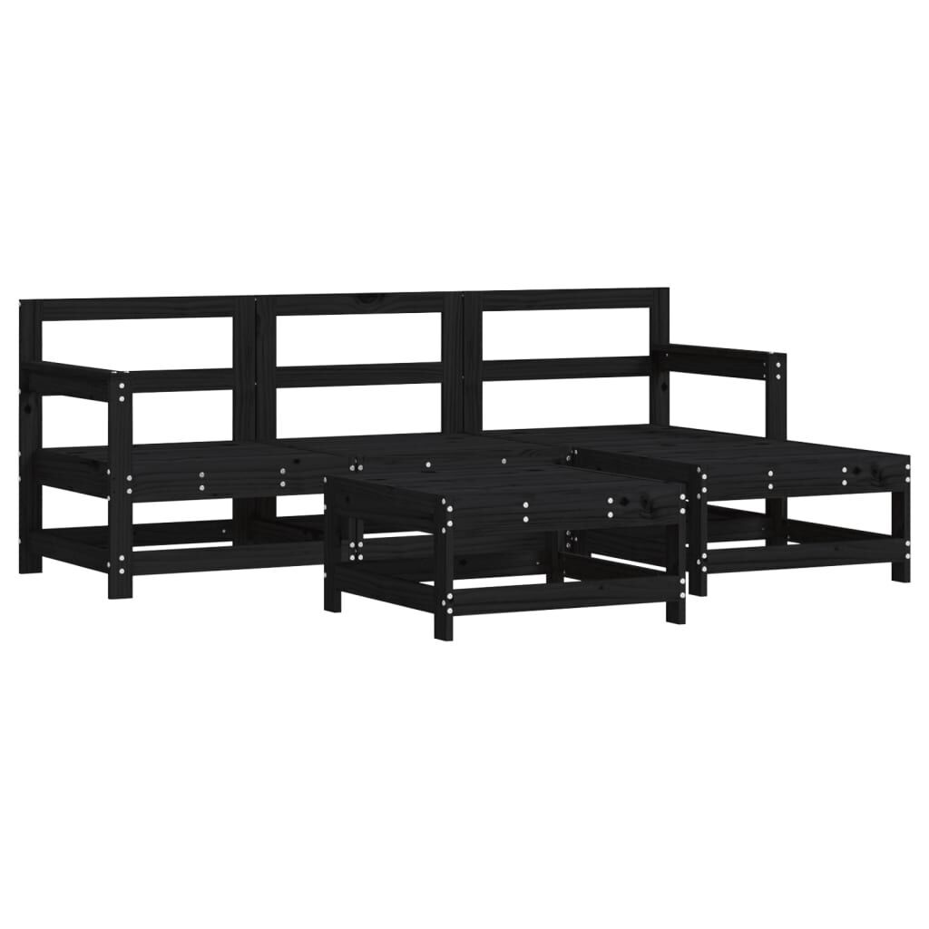 5 Piece Garden Lounge Set with Cushions Black Solid Wood Price