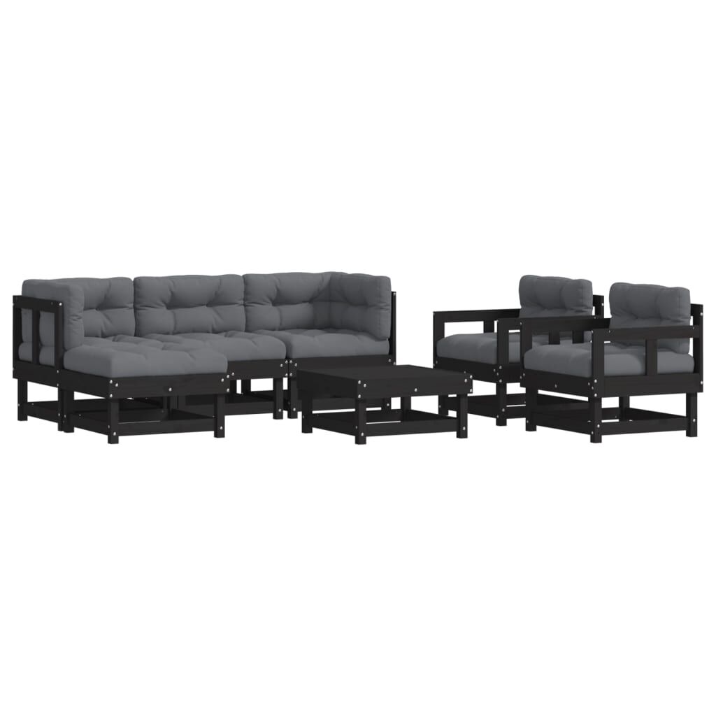 7 Piece Garden Lounge Set with Cushions Black Solid Wood Price
