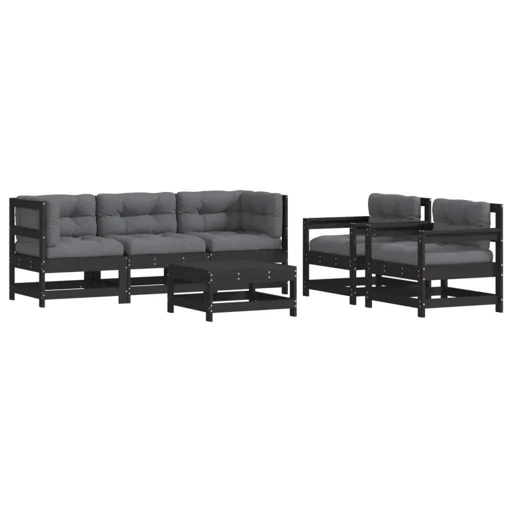 6 Piece Garden Lounge Set with Cushions Black Solid Wood Price