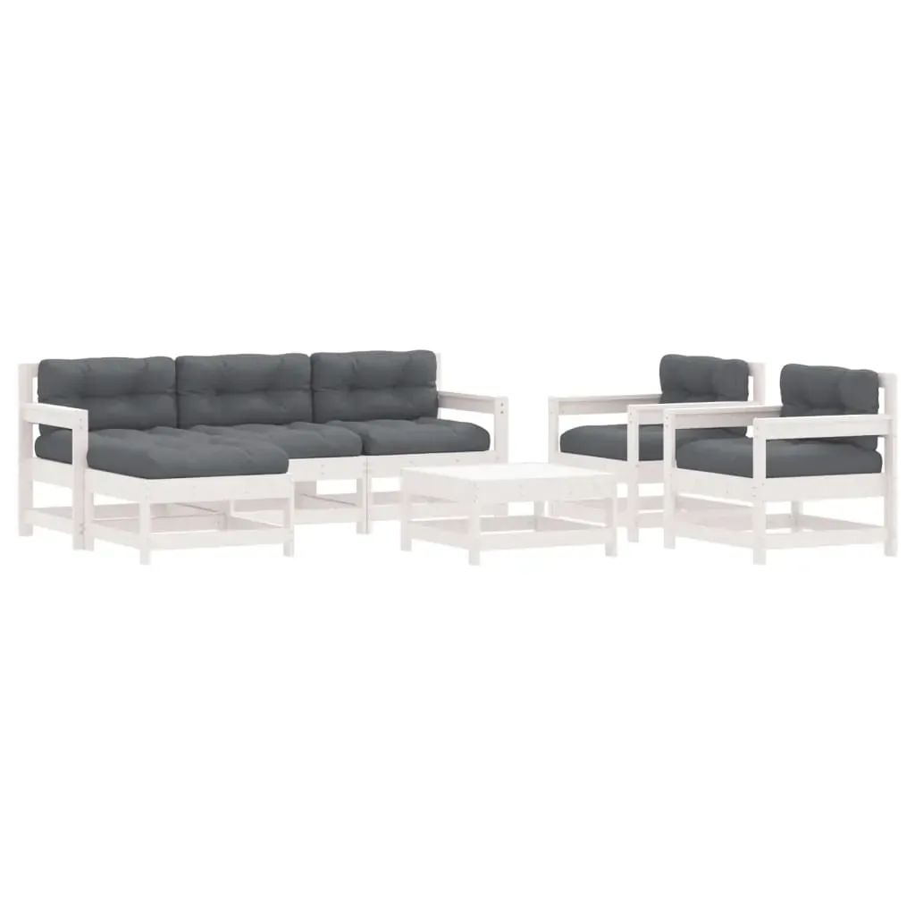 7 Piece Garden Lounge Set with Cushions White Solid Wood Price