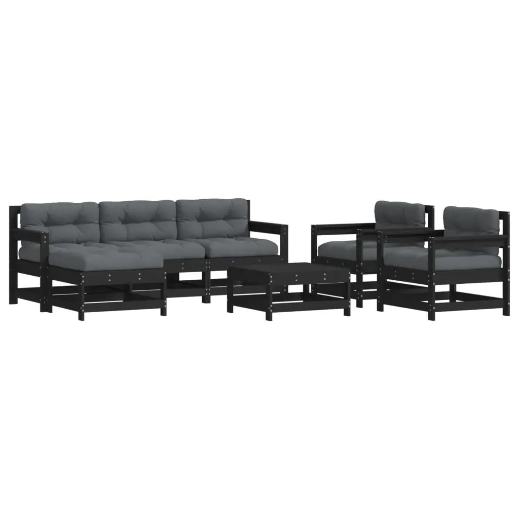 7 Piece Garden Lounge Set with Cushions Black Solid Wood Price