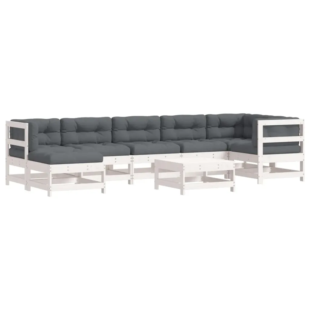 8 Piece Garden Lounge Set with Cushions White Solid Wood Price