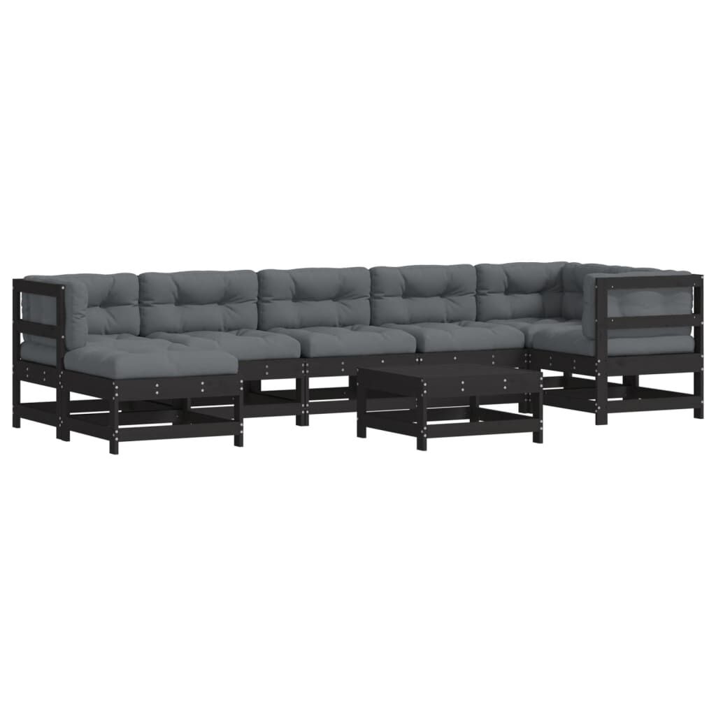 8 Piece Garden Lounge Set with Cushions Black Solid Wood Price