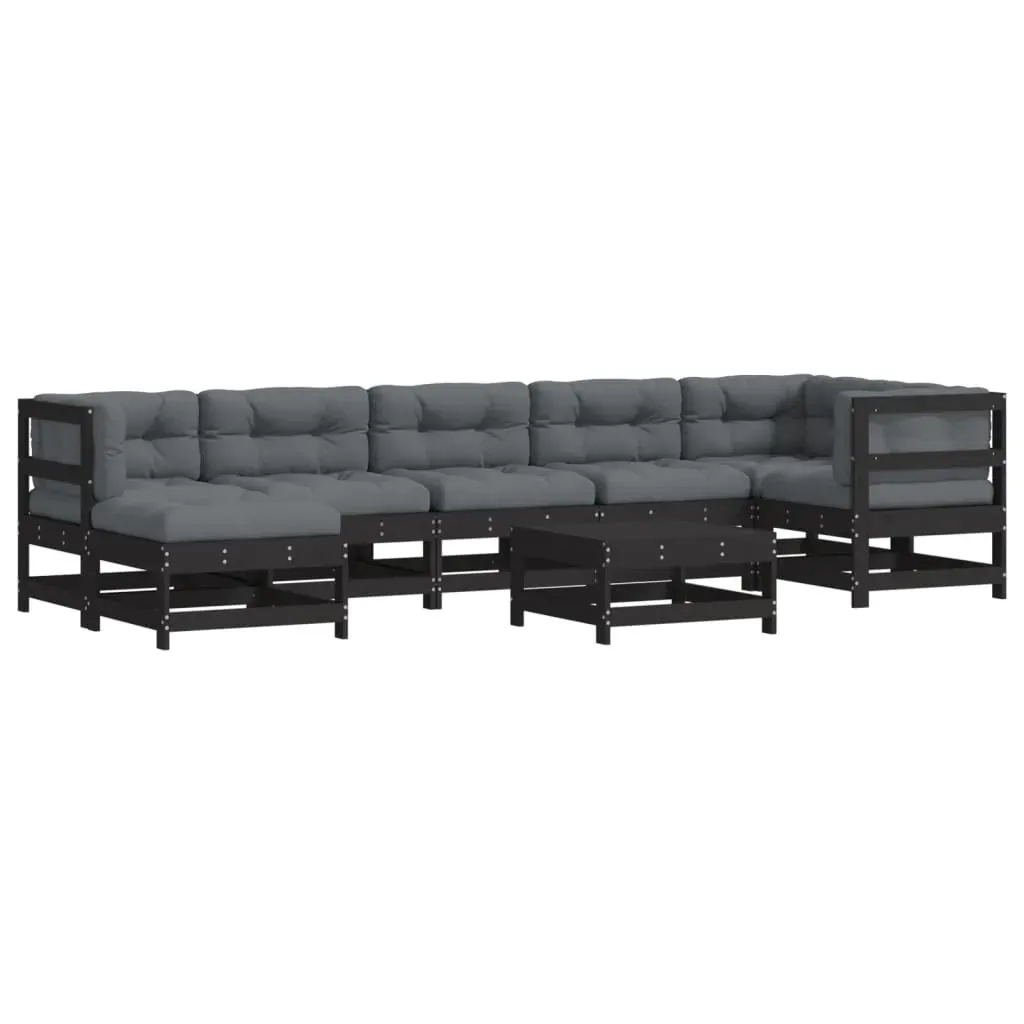 8 Piece Garden Lounge Set with Cushions Black Solid Wood Price