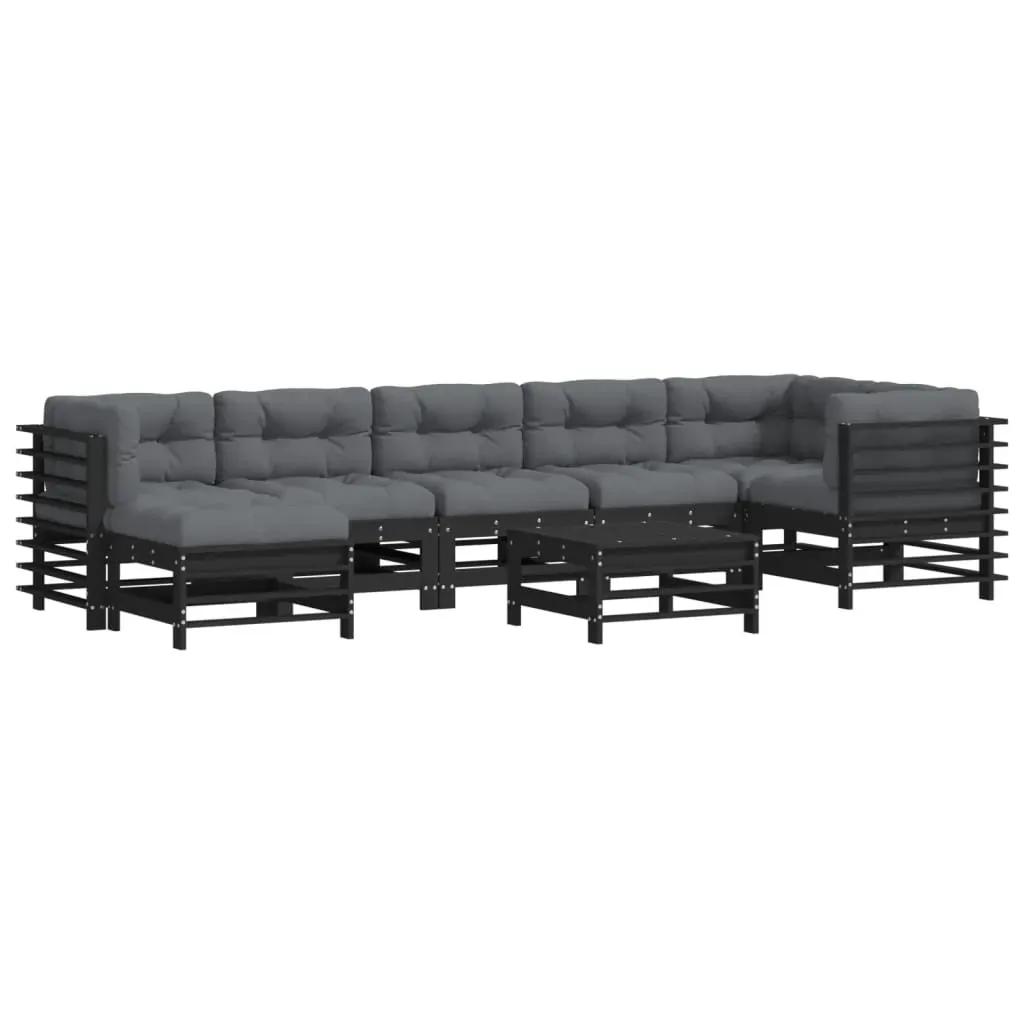 8 Piece Garden Lounge Set with Cushions Black Solid Wood Price