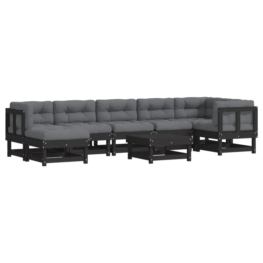 8 Piece Garden Lounge Set with Cushions Black Solid Wood Price