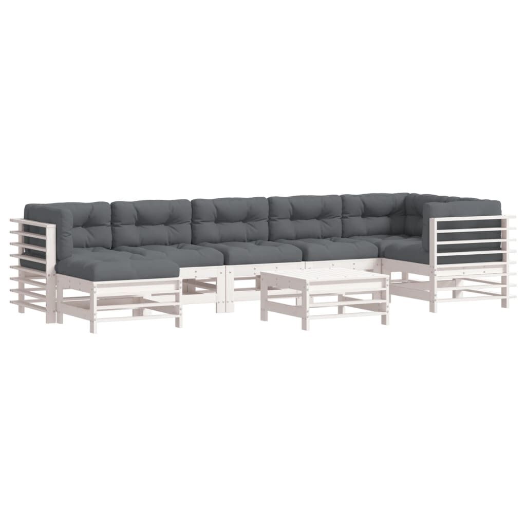 8 Piece Garden Lounge Set with Cushions White Solid Wood Price