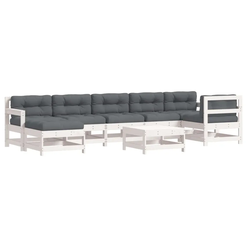 8 Piece Garden Lounge Set with Cushions White Solid Wood Price
